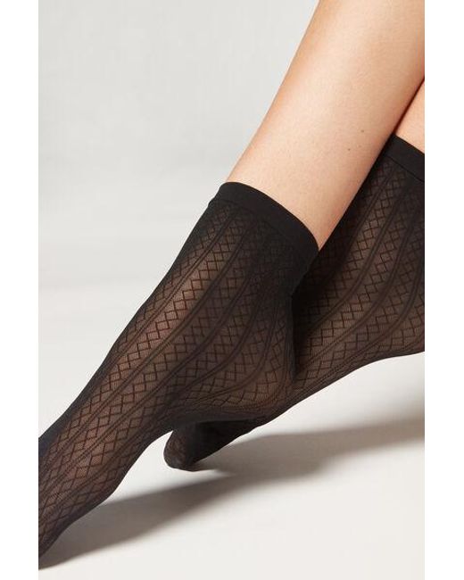 Calzedonia Black Diamond Pattern Eco Ankle Socks