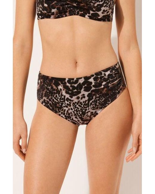 Calzedonia Black Slimming High-Waisted Bikini Bottoms Elegant Animalier
