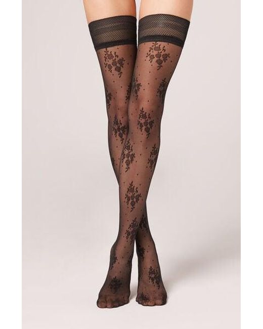 Calzedonia Brown 40 Denier Tulle Hold-Ups With Lace Frill