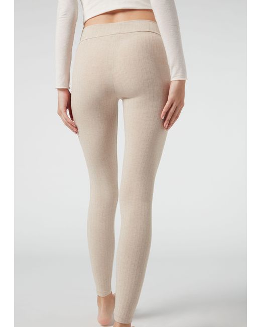 Calzedonia Ribbed Leggings With Cashmere in Nude (Natural) | Lyst UK