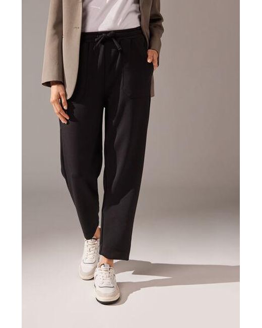 Calzedonia Black Modal Trousers With Pockets And Drawstring