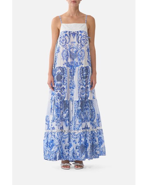 Camilla Blue Long Tiered Dress With Bow Ties Ceramic Panoramic