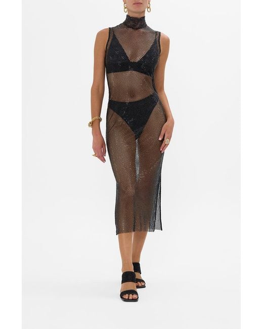 Camilla Black Sleeveless Turtle Neck Crystal Mesh Dress Mark Of Medusa