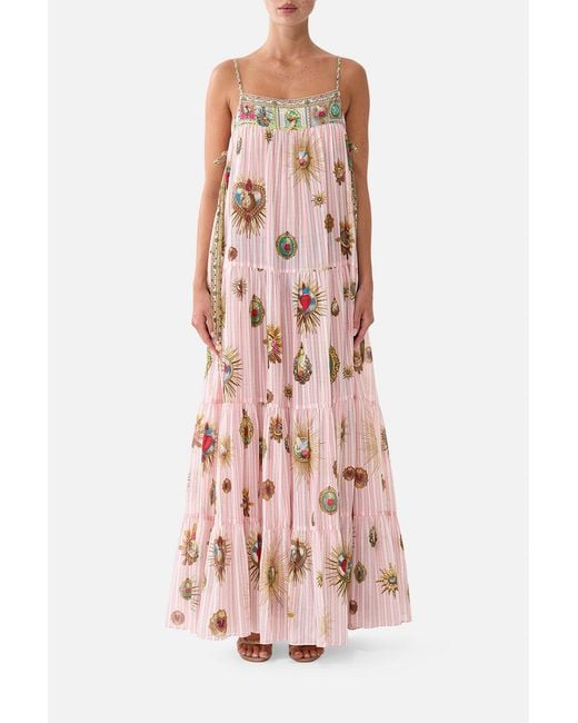 Camilla Pink Long Tiered Dress With Bow Ties Painted Prayers