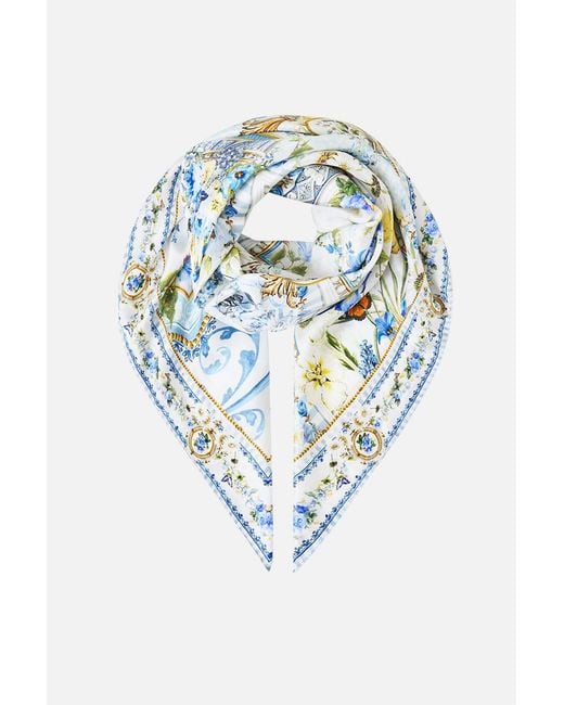 Camilla White Large Crystalled Silk Square Scarf Dandelion Skies