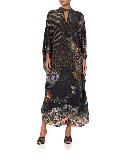 Camilla Silk Kaftan With High Collar Stand Treasure Chaser in Black | Lyst
