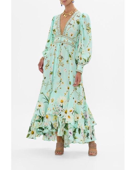Camilla Green Long Button Front Dress Floral Freefall