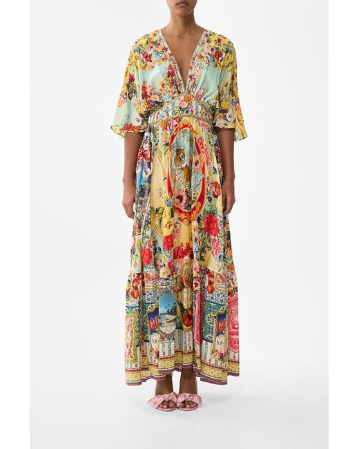 Camilla White Waisted Dress With Hem Ruffle Aromatic Tiger Flower