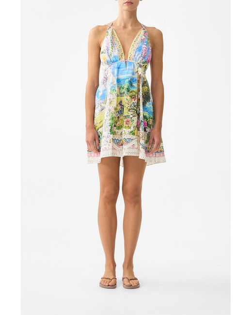 Camilla Blue Short Flared Dress With Hardware Navàs Nouveau