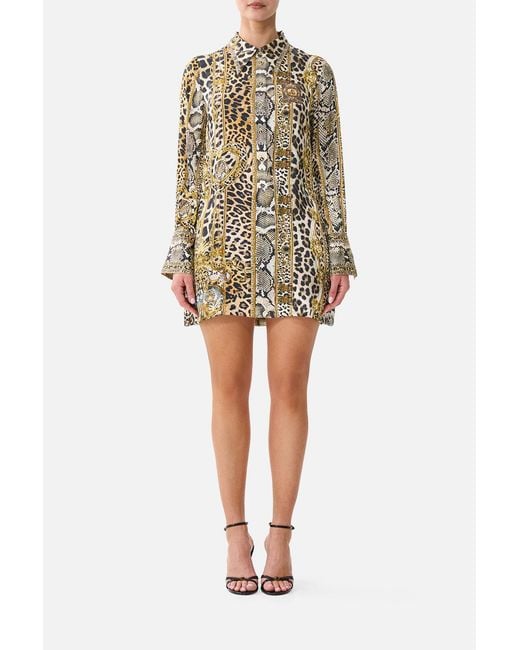 Camilla Natural Mini Shirt Dress Leopard Libertine