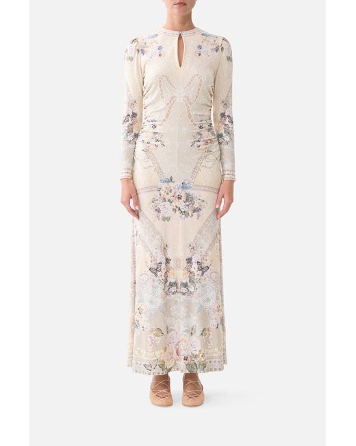 Camilla Natural Gathered Jersey Long Dress Laced With Love
