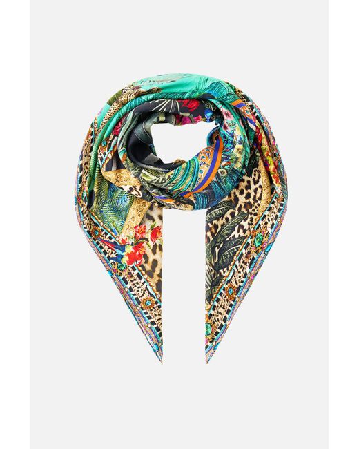 LARGE CRYSTALLED SILK SQUARE SCARF ILLUSTRATION NATION main image 1