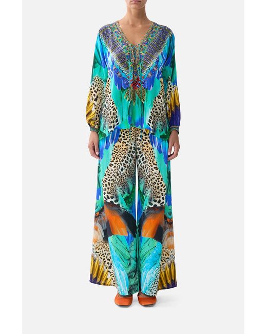 Camilla Blue Lace Up Blouse Jungle Flight