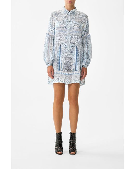 Camilla Blue Shirt Dress With Blouson Sleeve The Hum Of The Alhambra