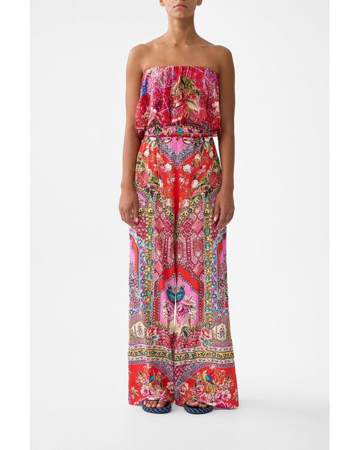 Camilla Red Strapless Jumpsuit With Frill