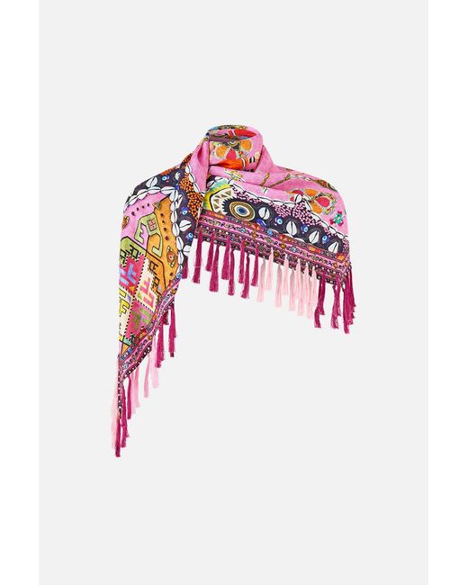 Camilla Pink Diamond Scarf With Tassels Patchwork Panorama