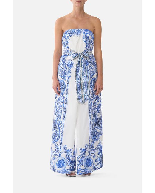 Camilla Blue Front Pleat Strapless Jumpsuit Ceramic Panoramic