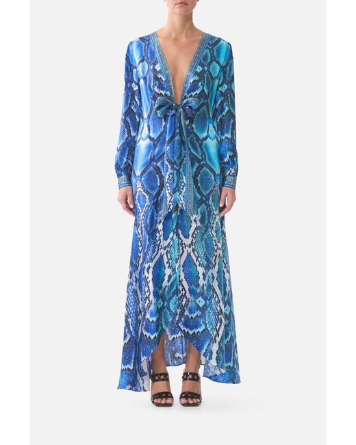 Camilla Blue Tie Waist Long Sleeve Dress The Sapphire Serpent