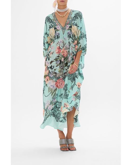 Camilla Blue Gathered Waist Kaftan Petal Promise Land