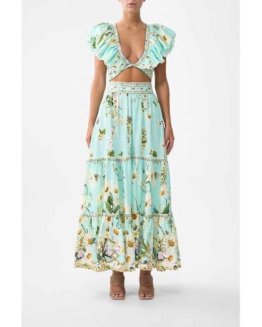 Camilla Green High Waisted Tiered Skirt Floral Freefall