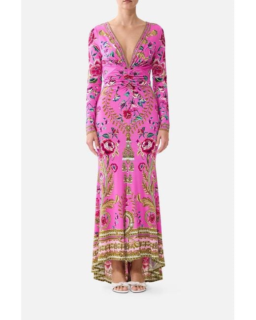 Camilla Pink V Neck Dress With Twist Front Detail Matadora Flora