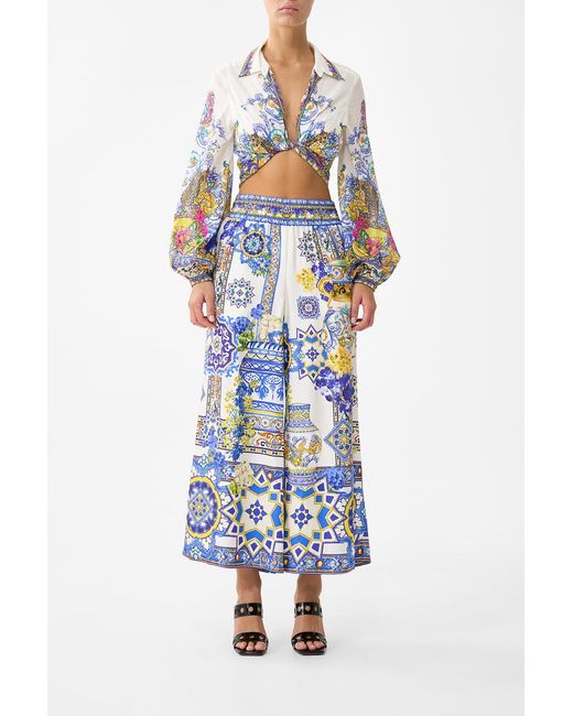 Camilla White Cropped Wide Leg Panel Pant