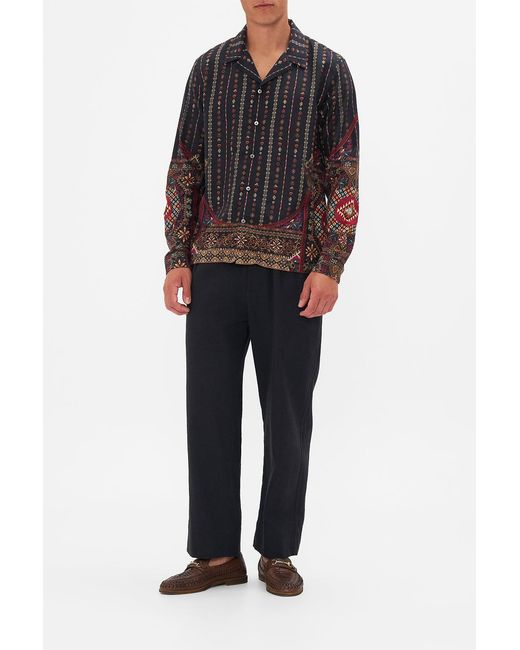 Camilla Black Long Sleeve Camp Collared Shirt The Wandering Ones for men