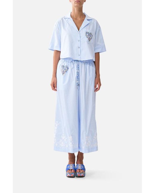 Camilla Blue Wide Leg Elastic Waist Pant Ottoman Opulence