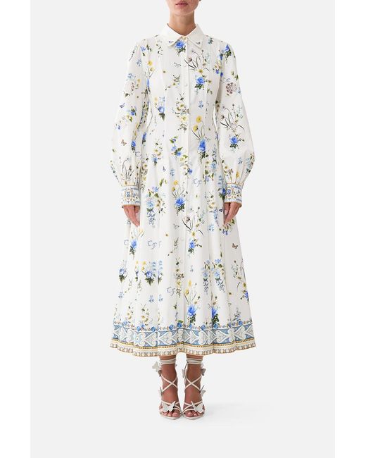 Camilla White Button Front Midi Shirt Dress Dandelion Skies