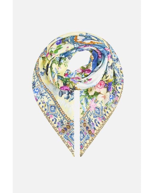 Camilla Blue Large Crystalled Silk Square Scarf Chinoiserie Child