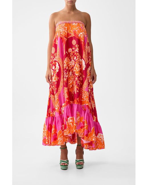 Camilla Red Strapless Maxi With Ruffle Hem Tiles Of Türkiye