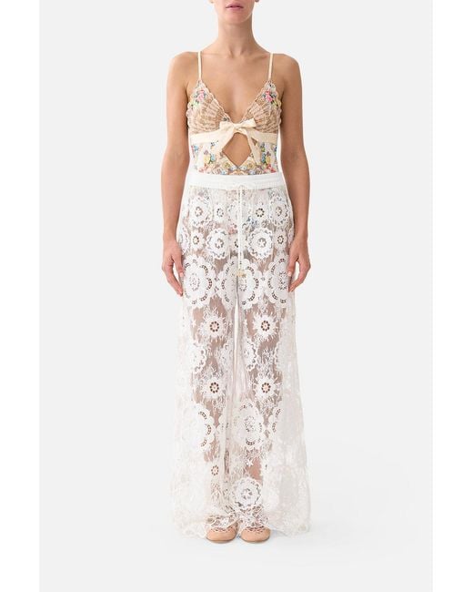 Camilla White Scalloped Edge Tri Bodysuit With Bow Front I Left My Heart