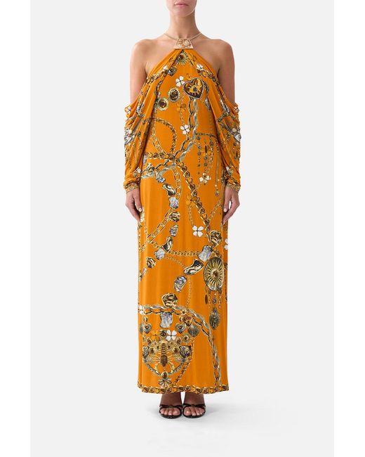 Camilla Orange Draped Sleeve Dress With Hardware Talismans Of Turkiye