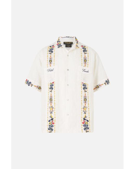 Camilla Natural Embroidered Short Sleeve Pleated Cuban Shirt The Pottery Parlour for men