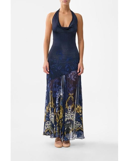 Camilla Blue Cowl Neck Halter Dress Notes From The Room