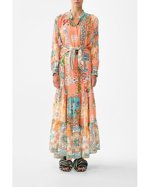 Camilla White Tiered Shirtdress With Wide Waist Tie