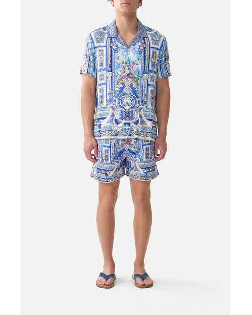 Camilla Blue Short Sleeve Camp Collared Shirt Ottoman Opulence for men