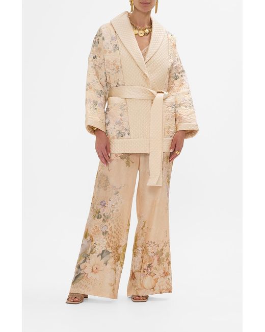 Camilla Natural Quilted Roll Collar Coat Adorned