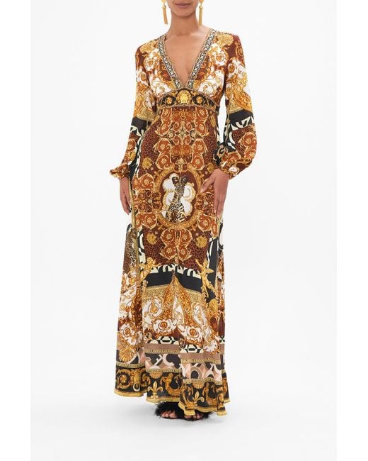 Camilla Metallic Printed Lantern Sleeve Dress Feeling Fresco