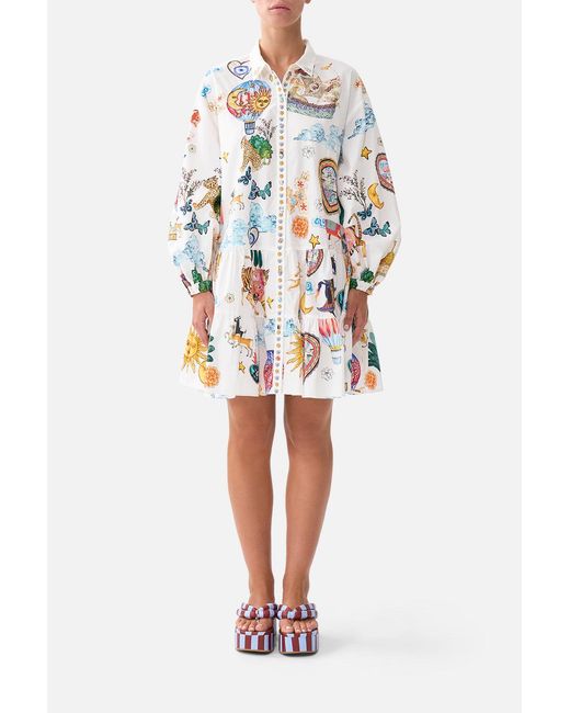 Camilla White Long Sleeve Tiered Short Dress Kapadokya Kitsch