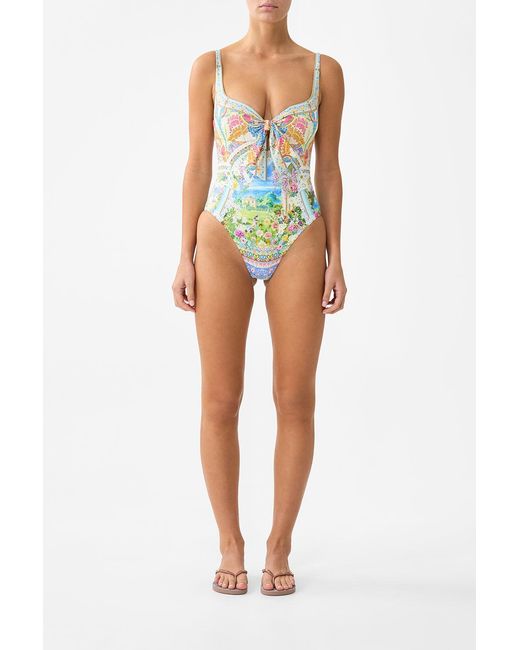 Camilla Multicolor Sweetheart Neck One Piece With Tie Front Navàs Nouveau