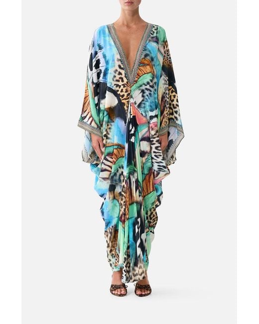 Camilla Blue T Shape Long Kaftan Butterfly Bohemia