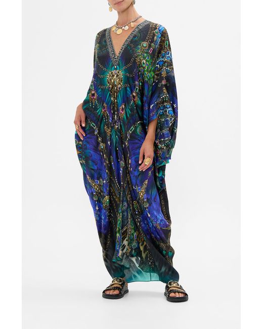 Camilla Blue Button Front T-Shape Kaftan Dominican Decadence