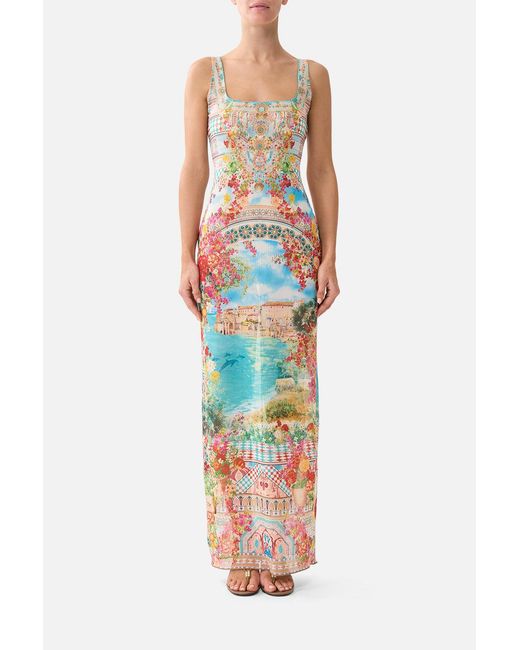 Camilla White Square Neck Beach Maxi Dress With Low Back Meet Me