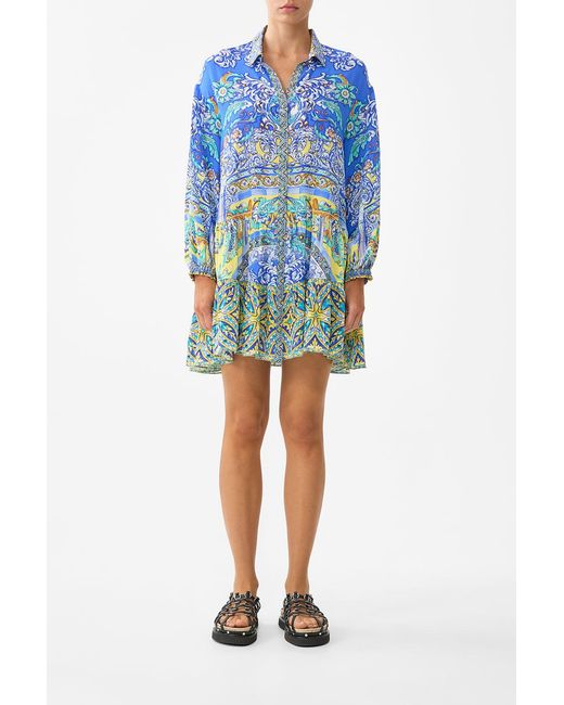 Camilla Blue Long Sleeve Tiered Short Dress Beneath The Andalusian Sun