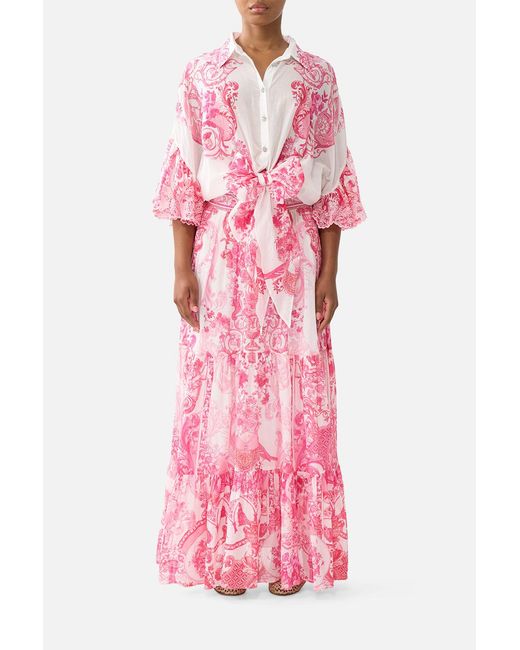 Camilla Pink Tie Front Shirt With Sleeve Frill Livin La Vida Rosa