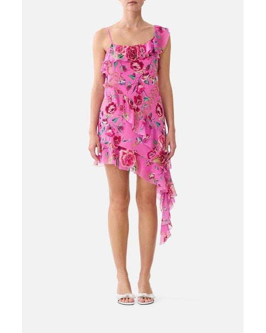 Camilla Pink Asymmetric Hem Ruffle Dress Matadora Flora