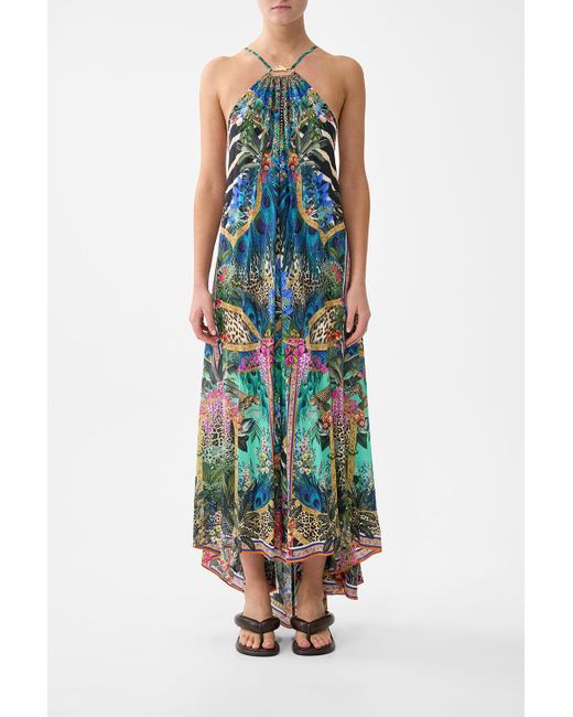 Camilla Blue Gather Neck Hardware Maxi Dress Animal Alchemy