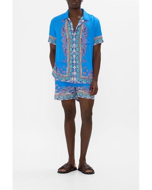 Camilla Blue Short Sleeve Camp Collared Shirt Footsteps for men