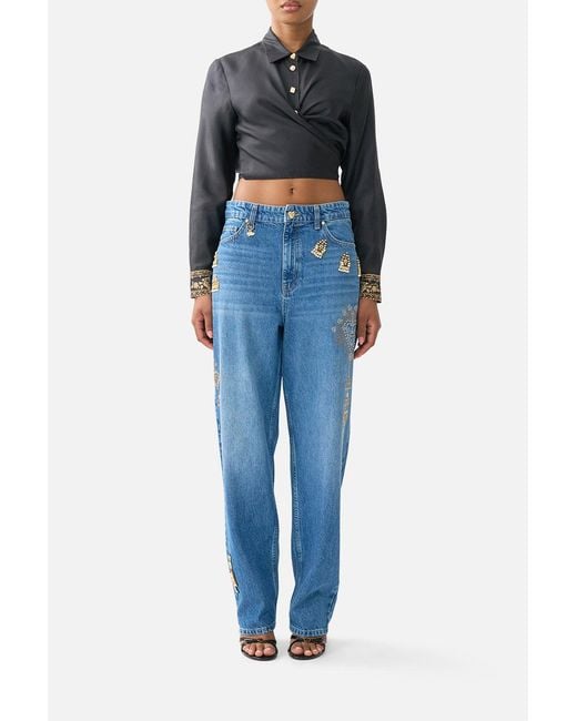 Camilla Blue Cropped Wrap Shirt With Tie Taurus Rising